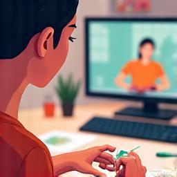 Ilustración de una persona aprendiendo con un tutor en línea, mostrando atención personalizada