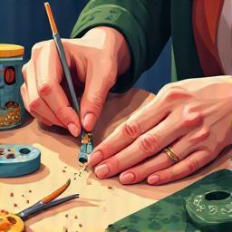 Ilustración de manos trabajando en un proyecto artesanal, simbolizando el desarrollo de habilidades creativas
