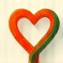 Icono abstracto de un corazón entrelazado con un pincel, simbolizando la pasión por el arte.
